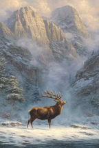 Landschaft Stag Schneebedeckte Berge Evergreens Morgendämmerung | Winter | Jahreszeiten