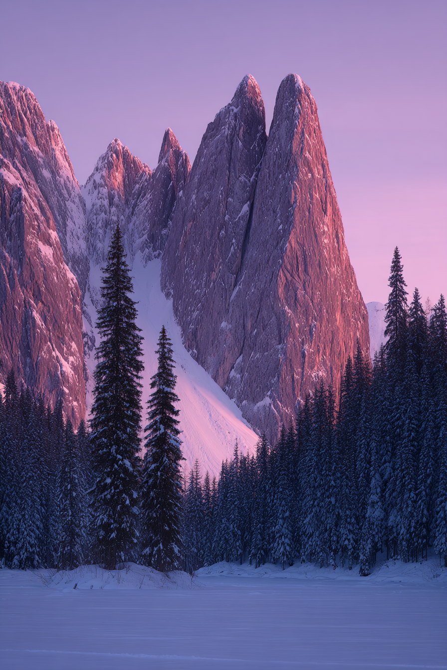 Ruhevolle Landschaft Mit Verschneiten Bergen Und Tannenbaum | Winter | Jahreszeiten