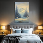 Ruhige Landschaft Schneebedeckte Berge Koniferen Trees Weichgoldenes Licht