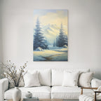 Ruhige Landschaft Schneebedeckte Berge Koniferen Trees Weichgoldenes Licht