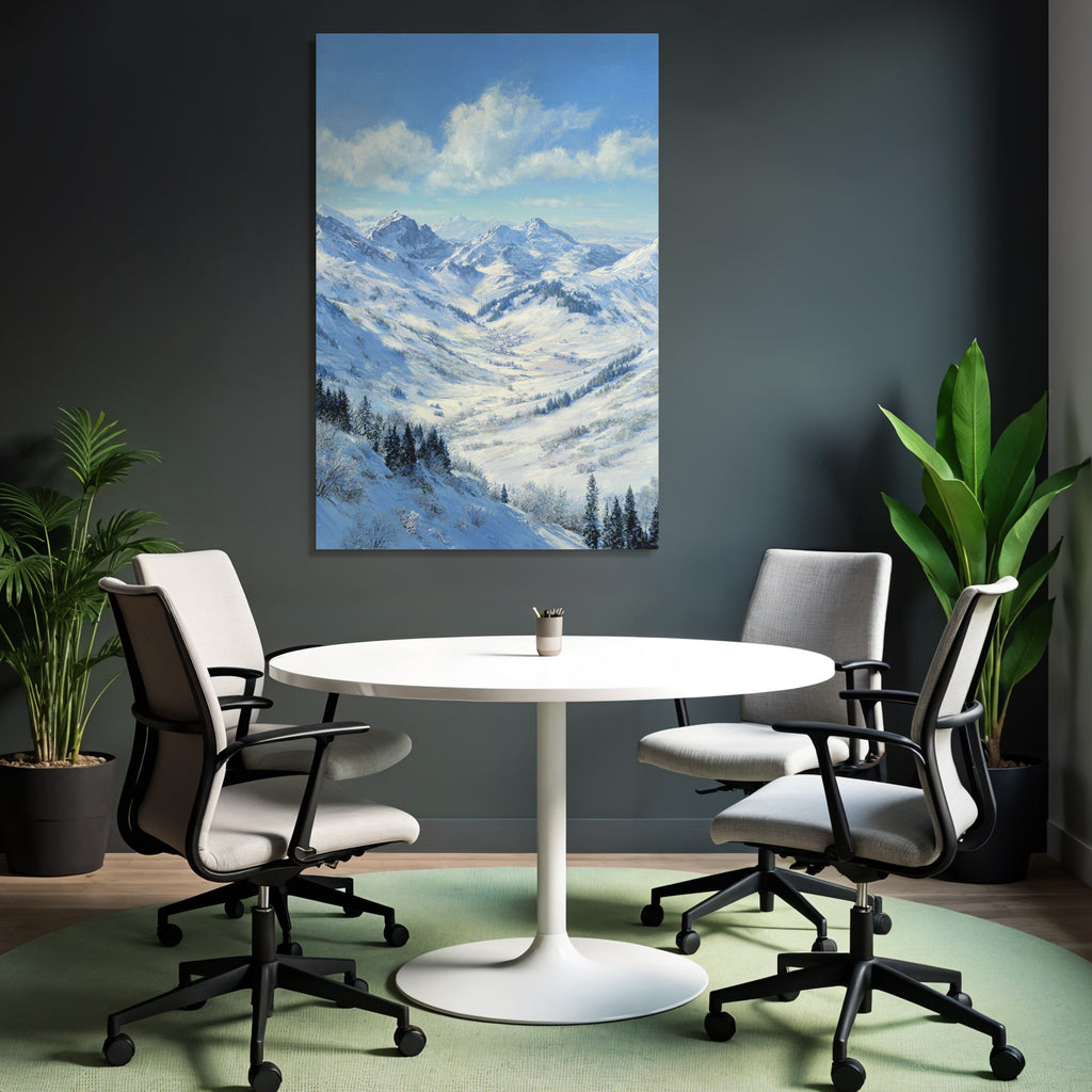 Schneebedeckte Berge Und Evergreen Bäume Unter Blaüm Himmel