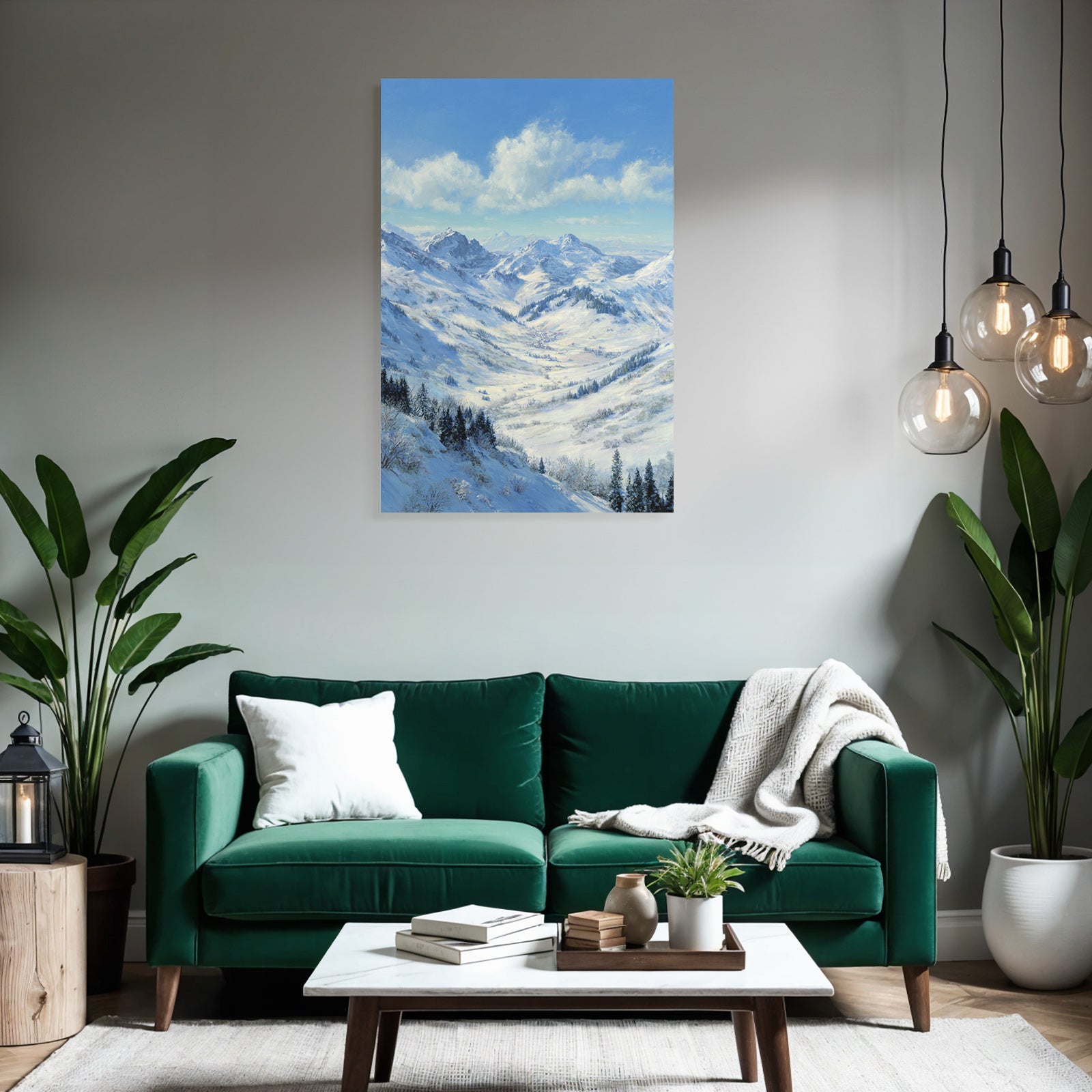 Schneebedeckte Berge Und Evergreen Bäume Unter Blaüm Himmel