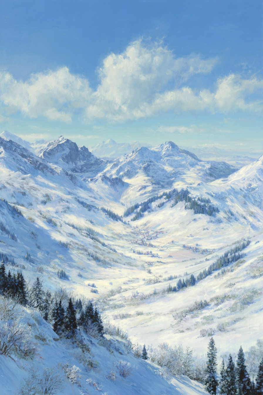 Schneebedeckte Berge Und Evergreen Bäume Unter Blaüm Himmel | Winter | Jahreszeiten