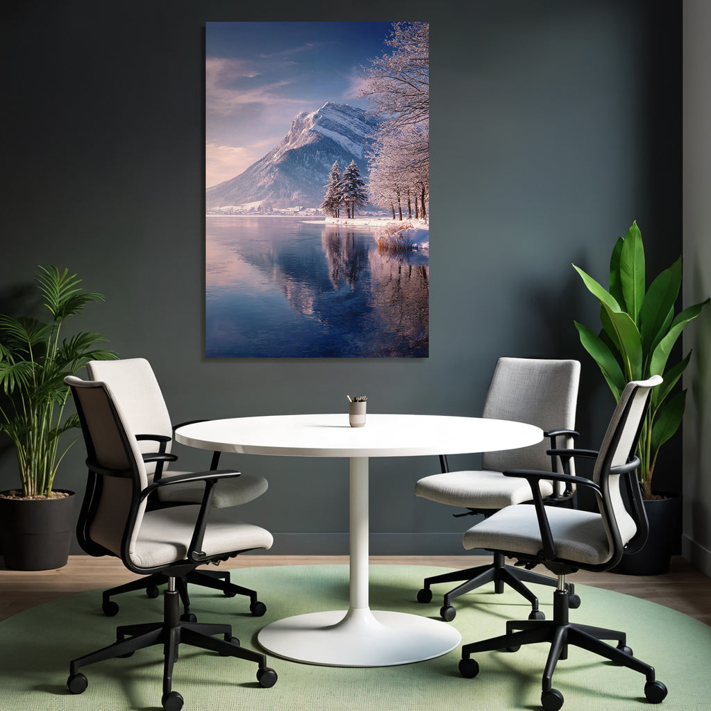 Schneebedeckte Landschaft Mit Bergen Und See