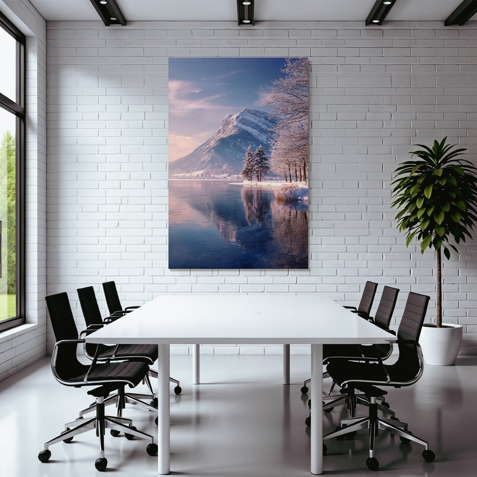 Schneebedeckte Landschaft Mit Bergen Und See