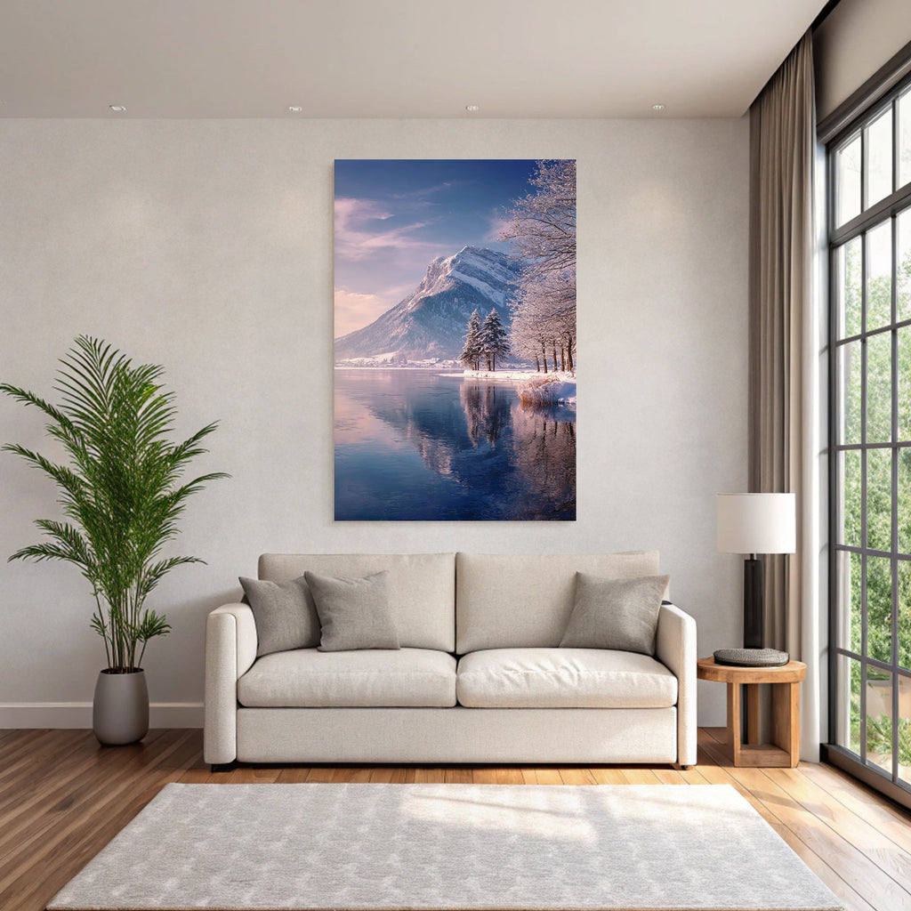 Schneebedeckte Landschaft Mit Bergen Und See