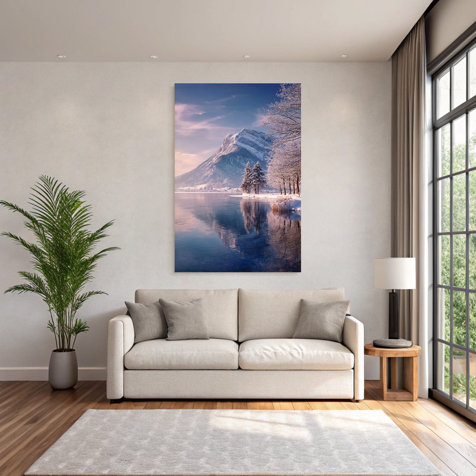 Schneebedeckte Landschaft Mit Bergen Und See