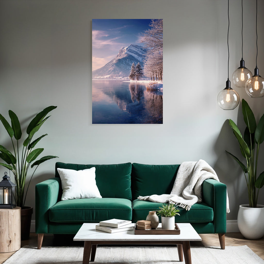 Schneebedeckte Landschaft Mit Bergen Und See