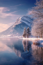 Schneebedeckte Landschaft Mit Bergen Und See | Winter | Jahreszeiten