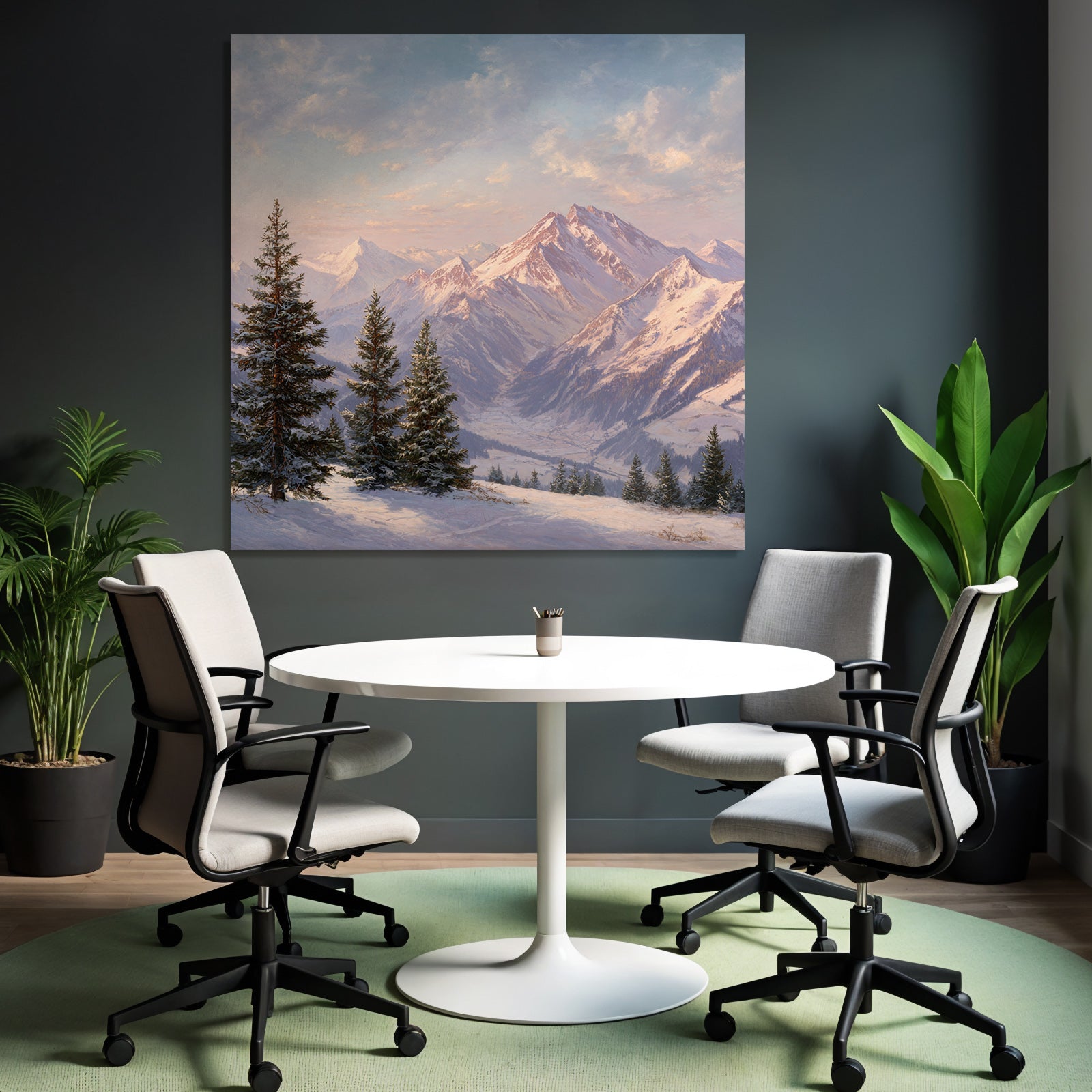 Landschaft Mit Schneebedeckten Bergen Und Tannenbäumen