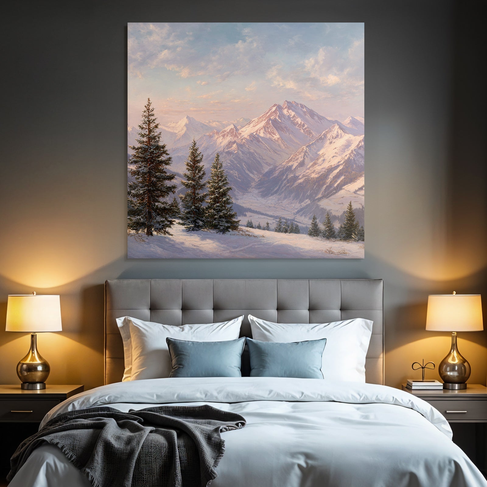 Landschaft Mit Schneebedeckten Bergen Und Tannenbäumen