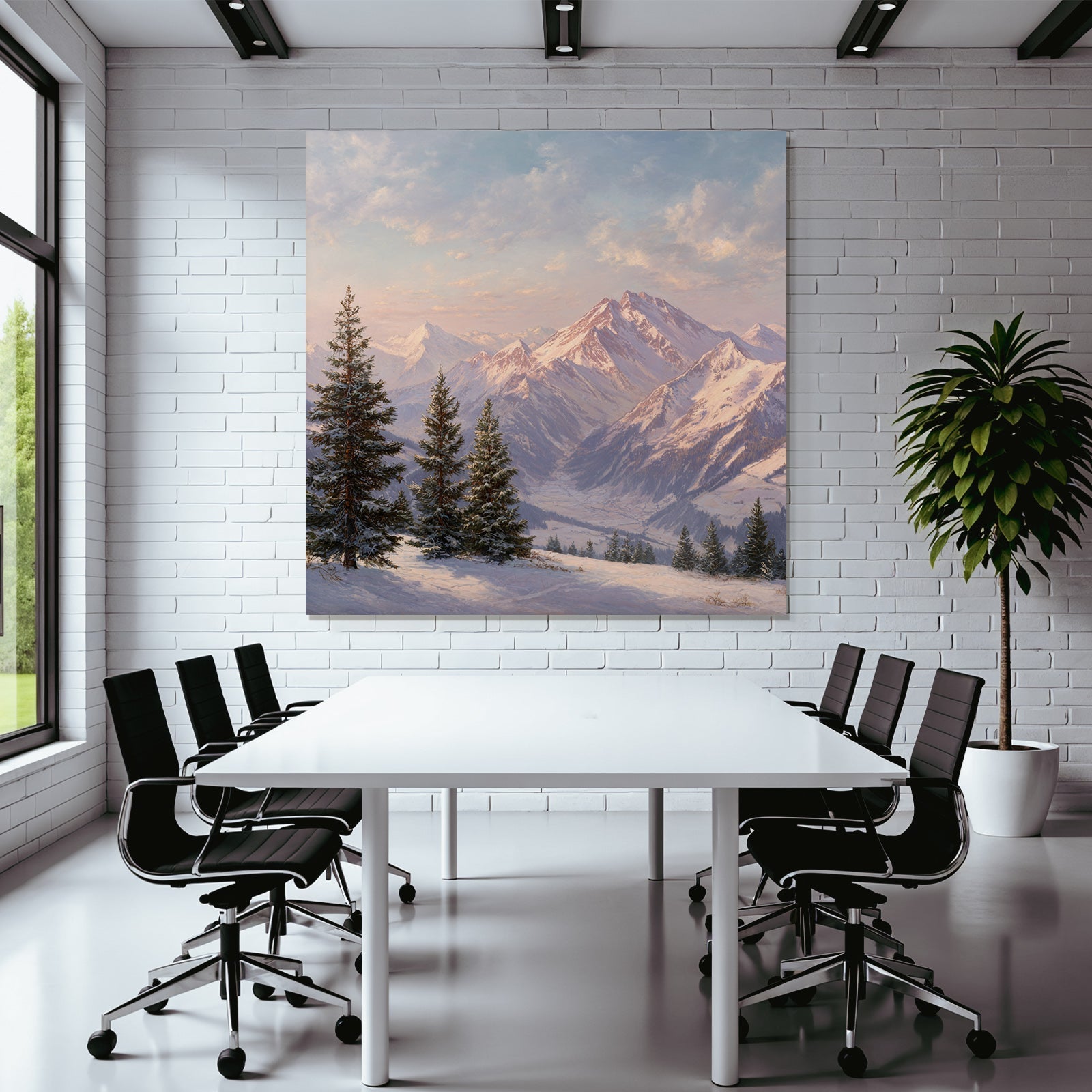 Landschaft Mit Schneebedeckten Bergen Und Tannenbäumen
