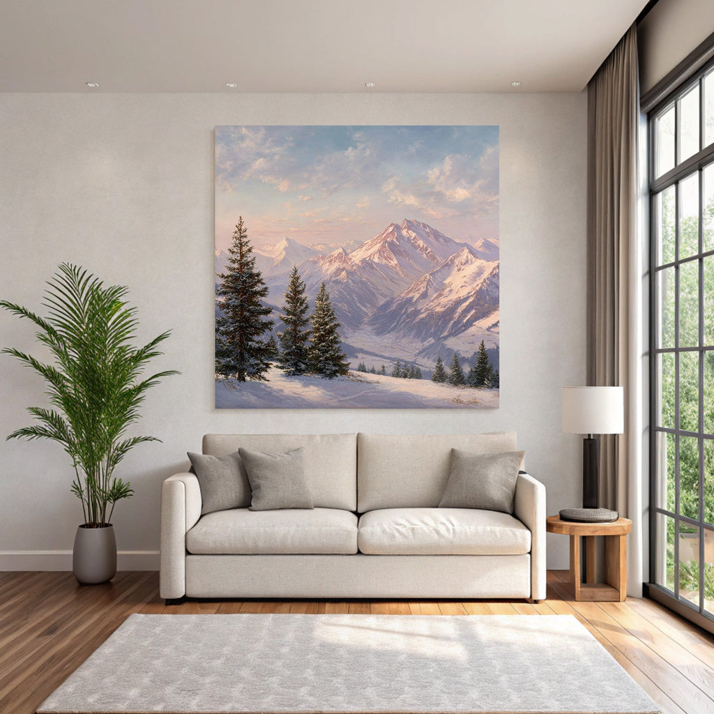 Landschaft Mit Schneebedeckten Bergen Und Tannenbäumen