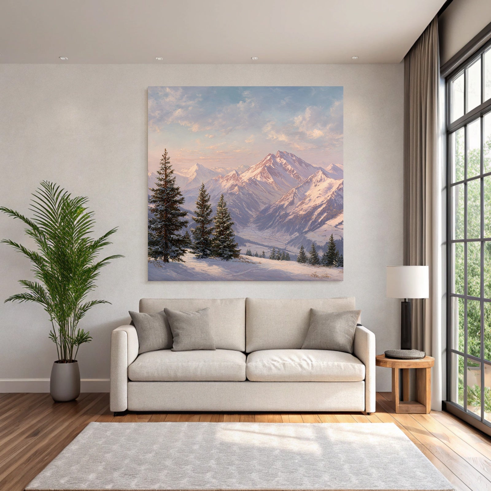 Landschaft Mit Schneebedeckten Bergen Und Tannenbäumen
