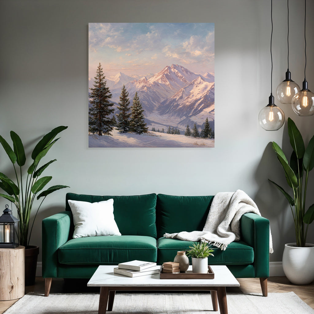 Landschaft Mit Schneebedeckten Bergen Und Tannenbäumen