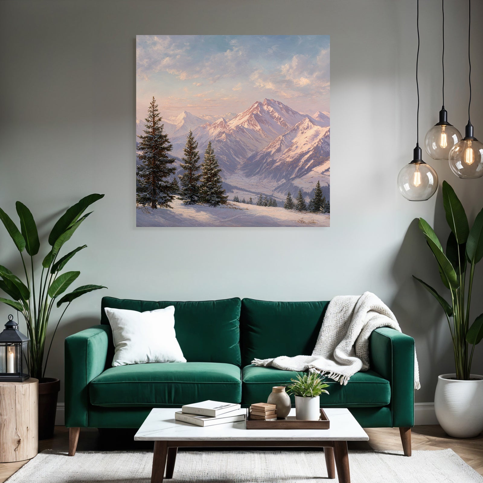 Landschaft Mit Schneebedeckten Bergen Und Tannenbäumen