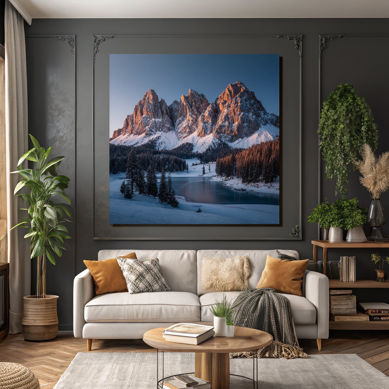 Landschaft Mit Schneebedeckten Bergen Und Reflektierendem See