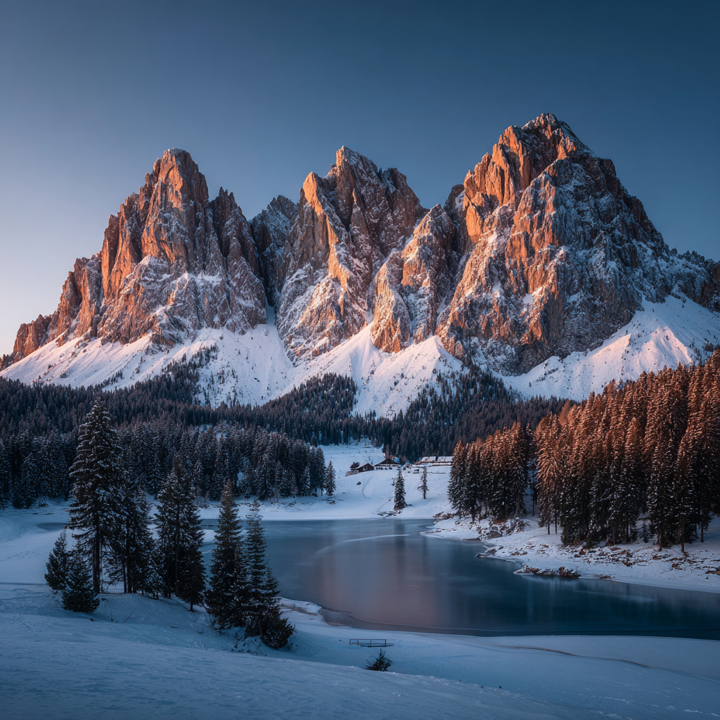 Landschaft Mit Schneebedeckten Bergen Und Reflektierendem See | Winter | Jahreszeiten