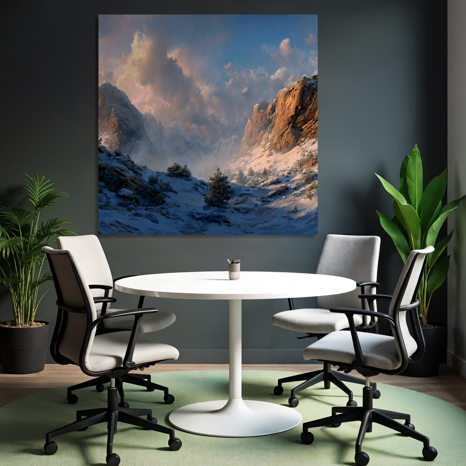 Landschaft Schneebedeckte Berge Felsklippen Dramatische Wolken