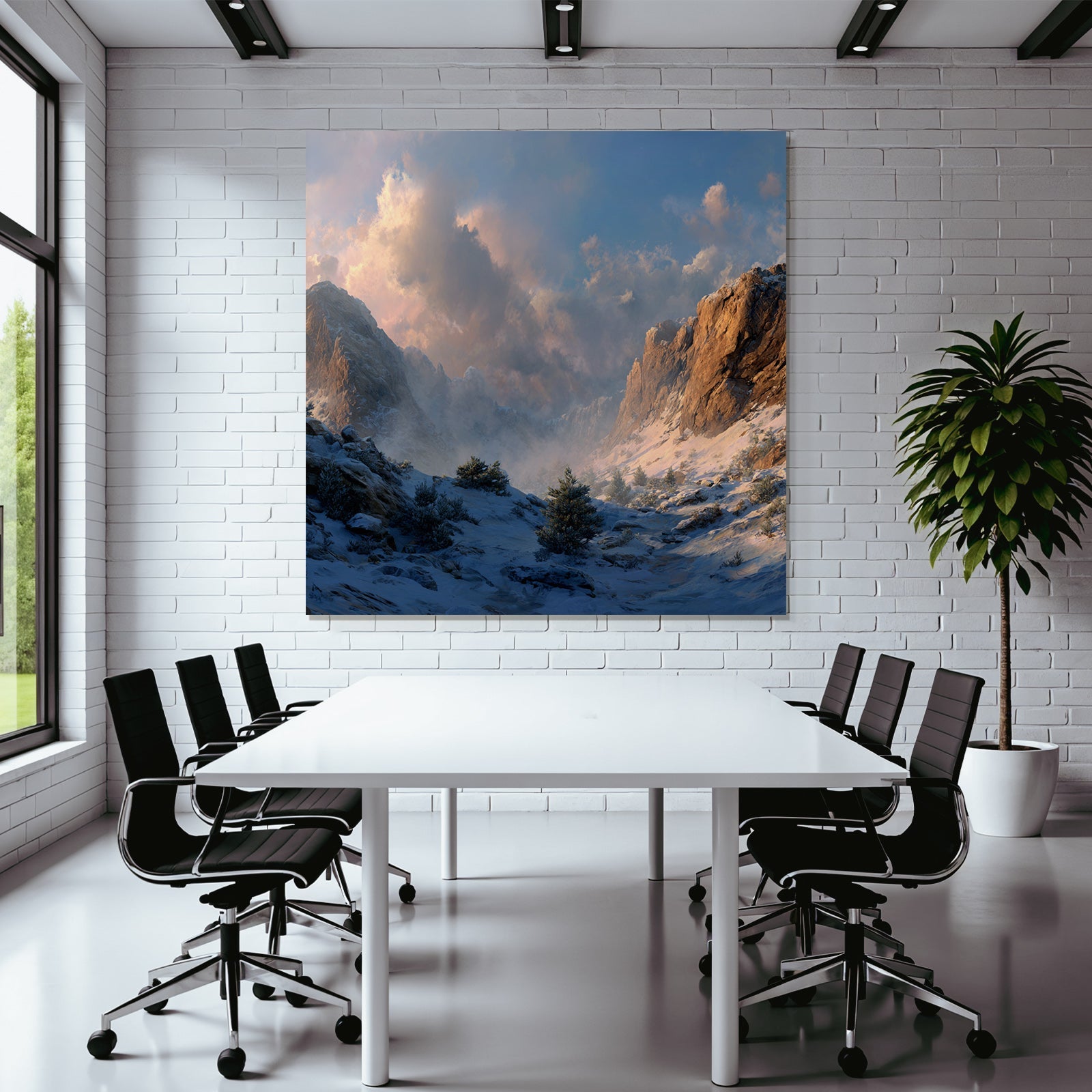 Landschaft Schneebedeckte Berge Felsklippen Dramatische Wolken