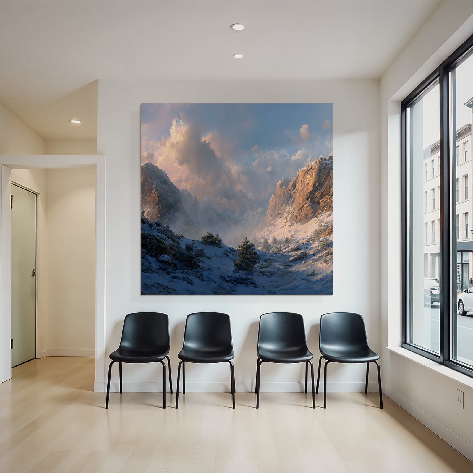 Landschaft Schneebedeckte Berge Felsklippen Dramatische Wolken