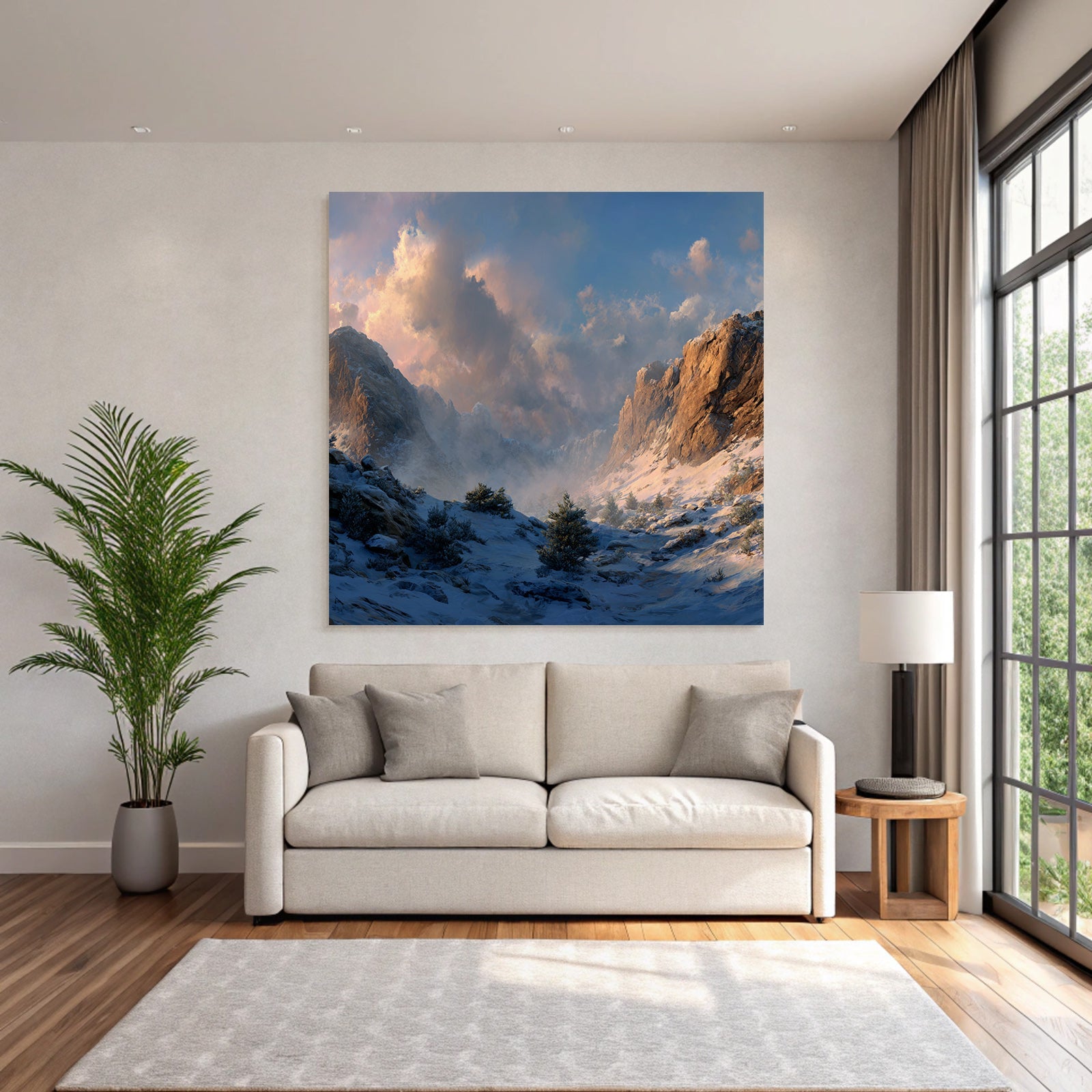 Landschaft Schneebedeckte Berge Felsklippen Dramatische Wolken