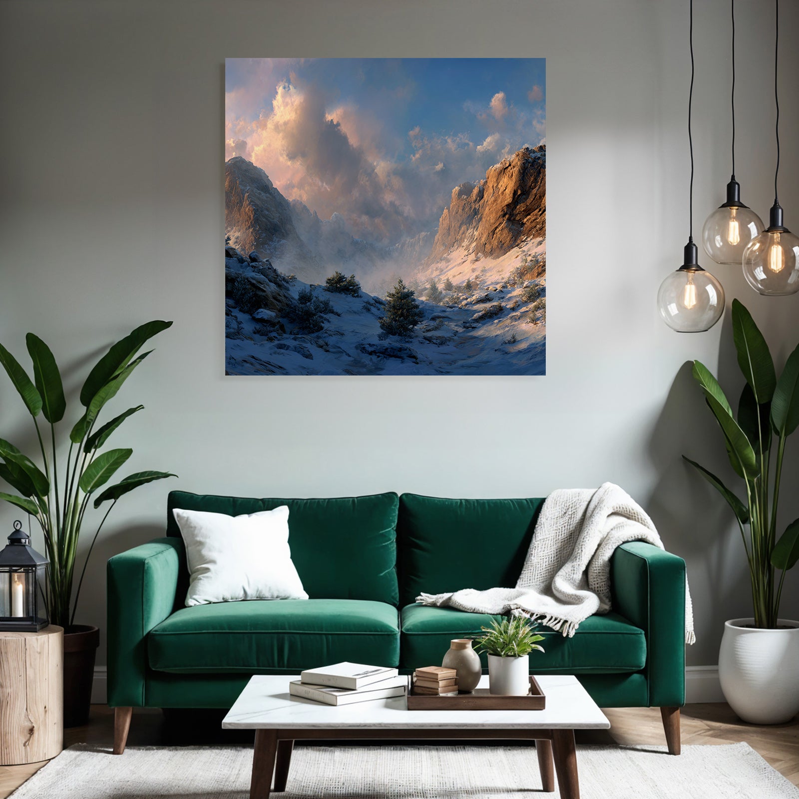 Landschaft Schneebedeckte Berge Felsklippen Dramatische Wolken