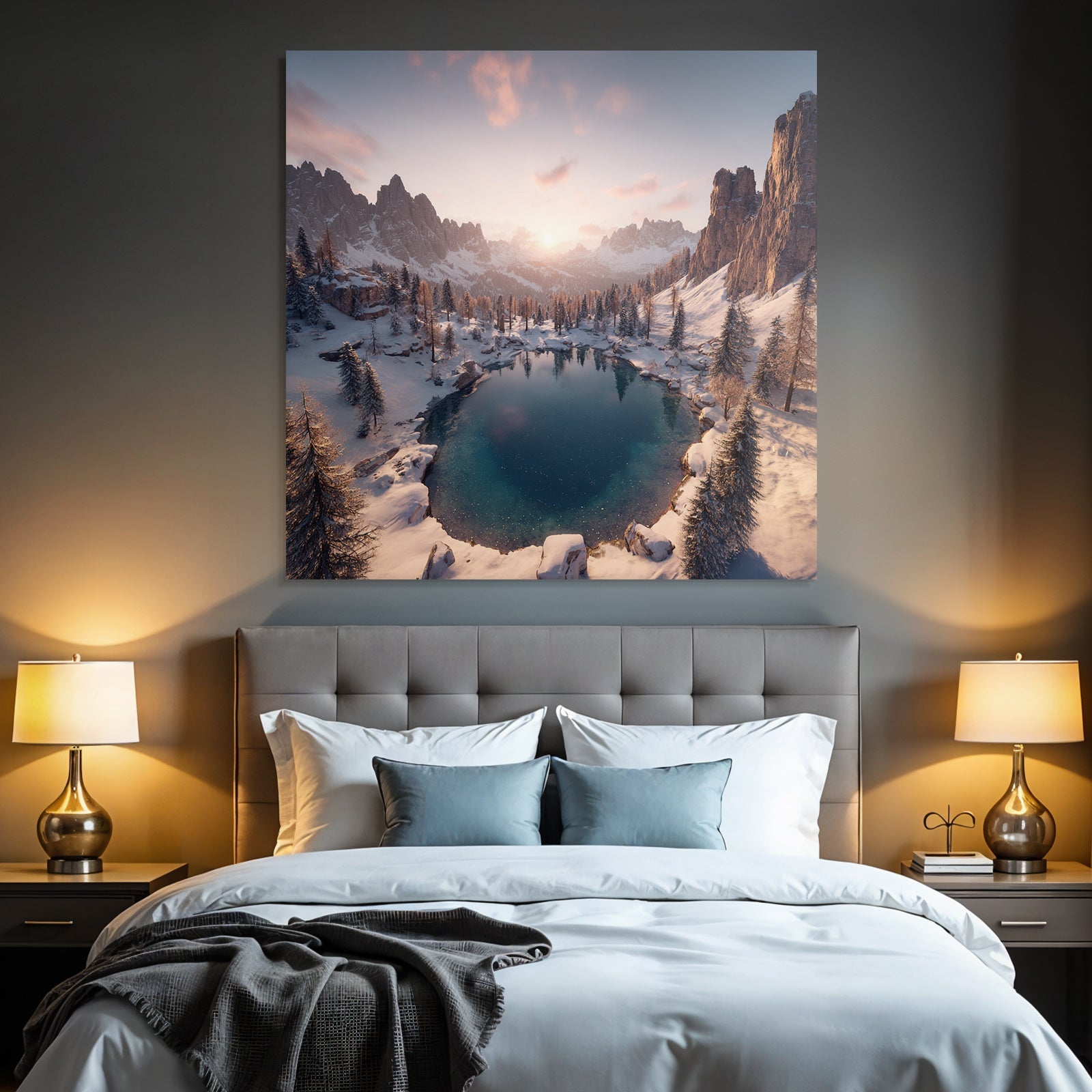 Landschaft See Berge Schneebedeckt Morgensonne