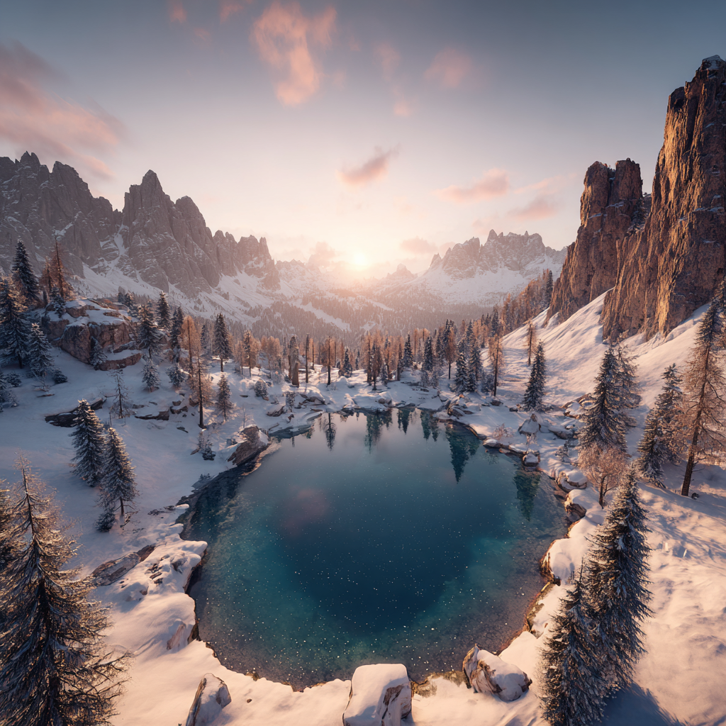 Landschaft See Berge Schneebedeckt Morgensonne | Winter | Jahreszeiten