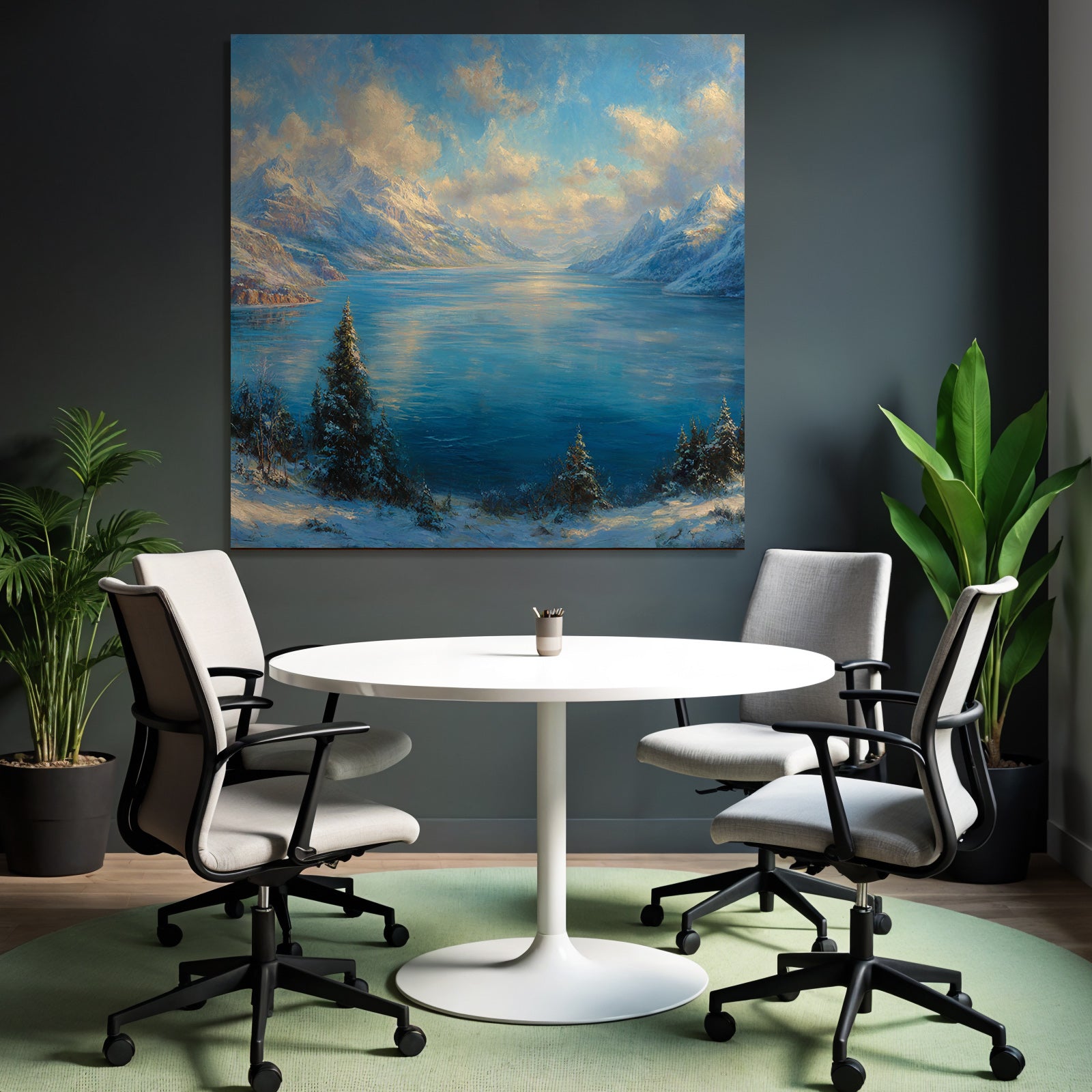 Ruhige Landschaft Mit Schneebedeckten Bergen Und Klarem Wasser