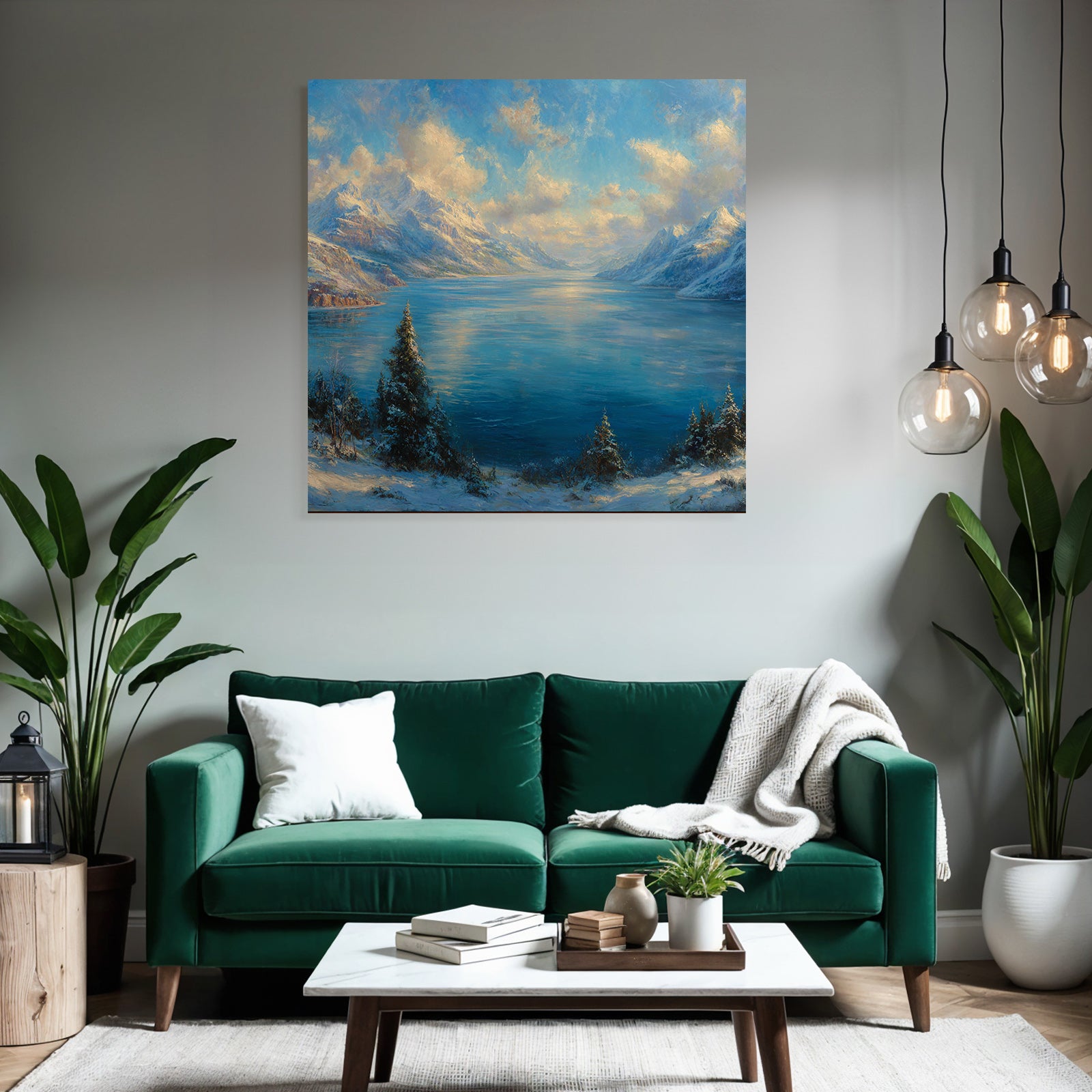 Ruhige Landschaft Mit Schneebedeckten Bergen Und Klarem Wasser