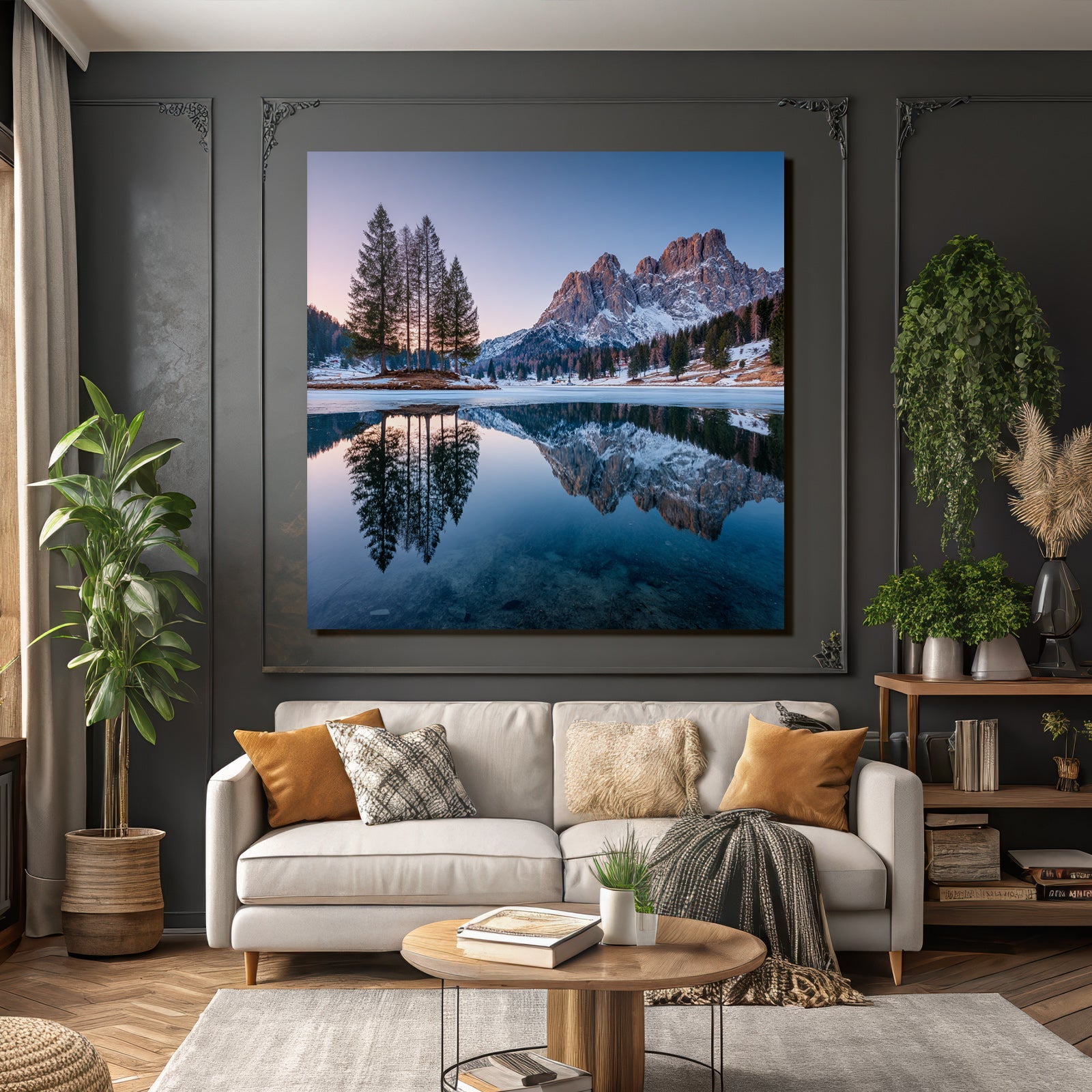 Ruhige Landschaft Schneebedeckte Berge Und See