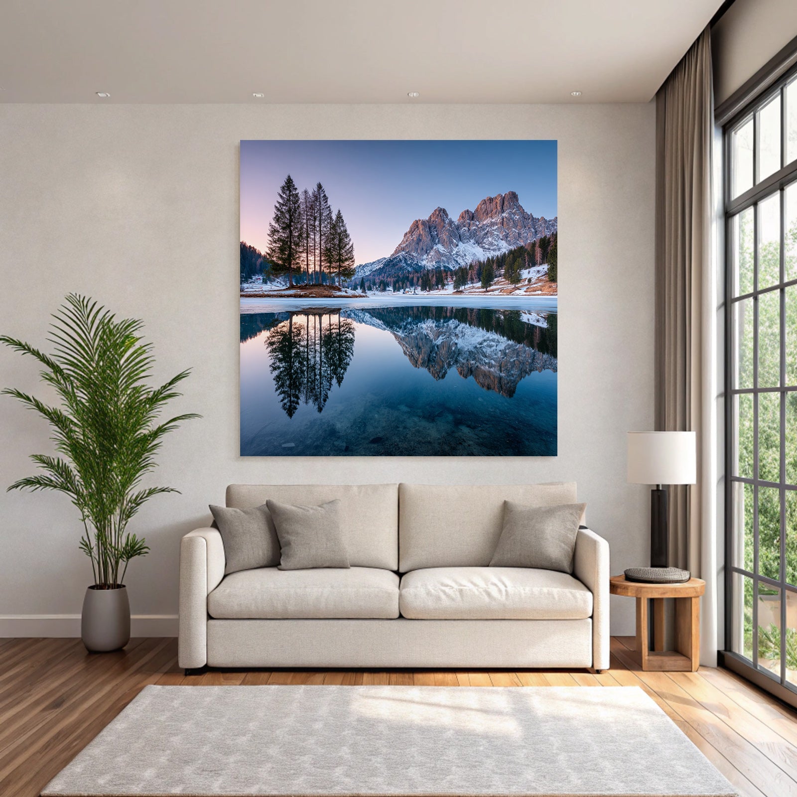 Ruhige Landschaft Schneebedeckte Berge Und See