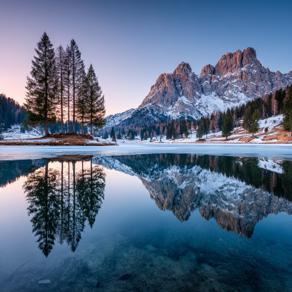 Ruhige Landschaft Schneebedeckte Berge Und See | Winter | Jahreszeiten