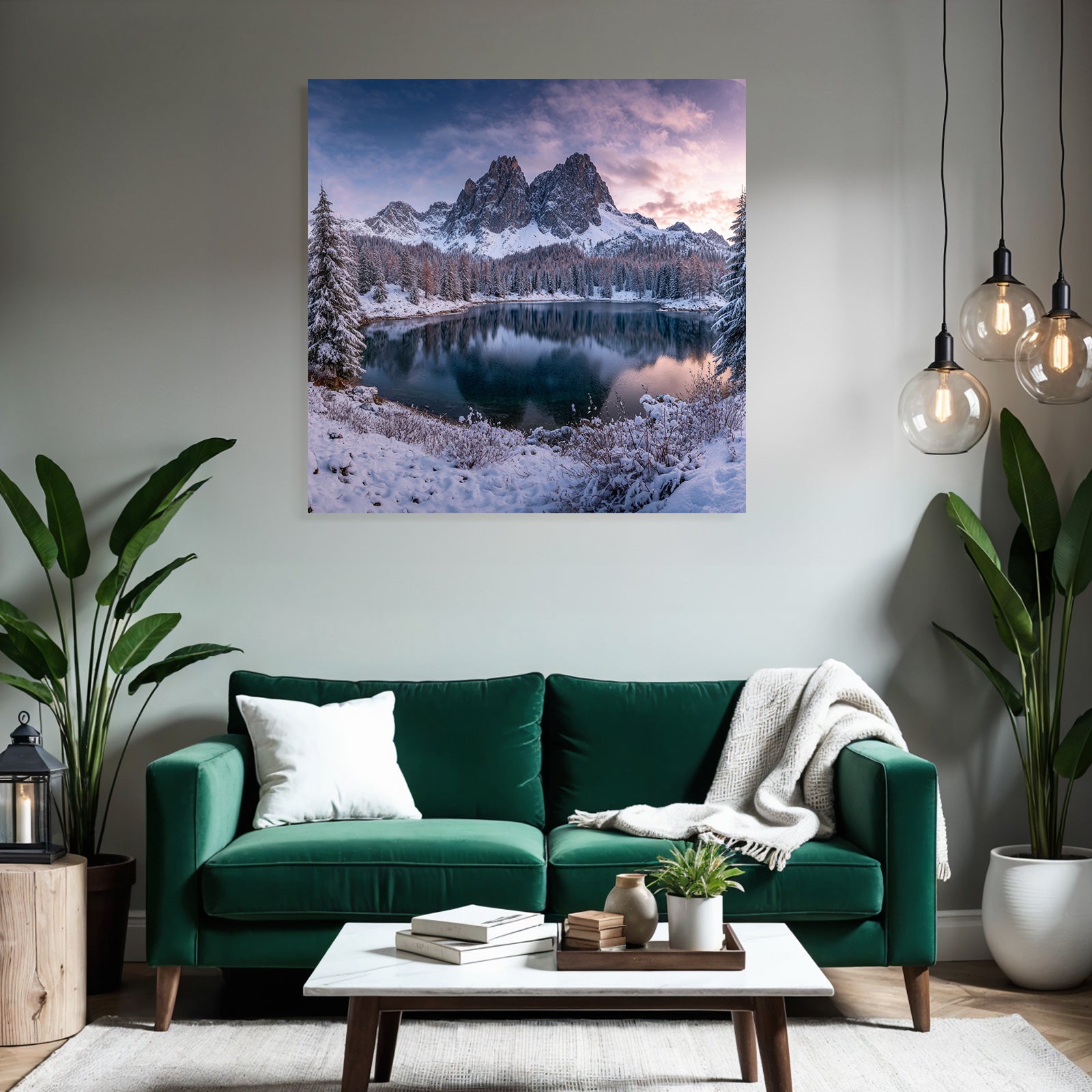 Sanfte Landschaft Am Seen Mit Bergen Und Evergreen Bäumen