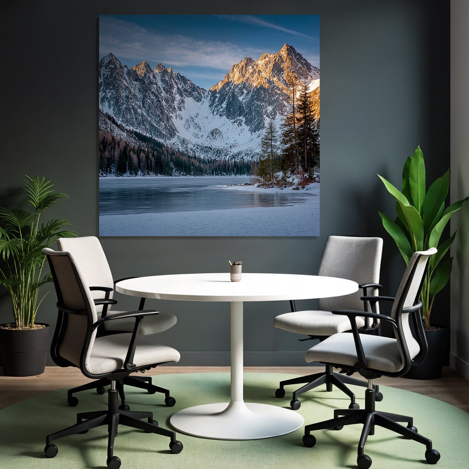 Schneebedeckte Berge Umgeben Einen Gefrorenen See Landschaft