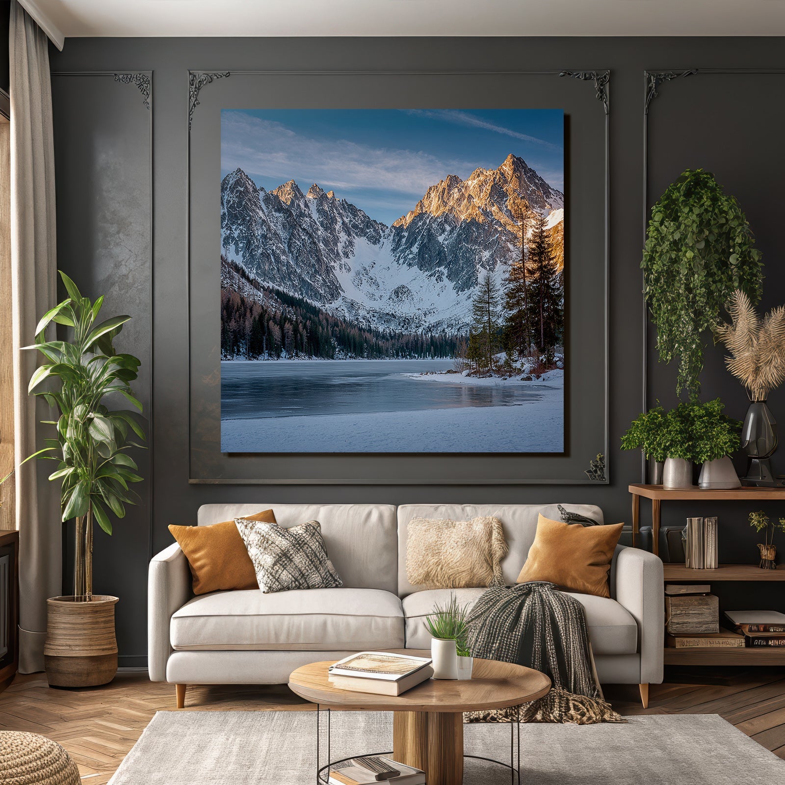 Schneebedeckte Berge Umgeben Einen Gefrorenen See Landschaft