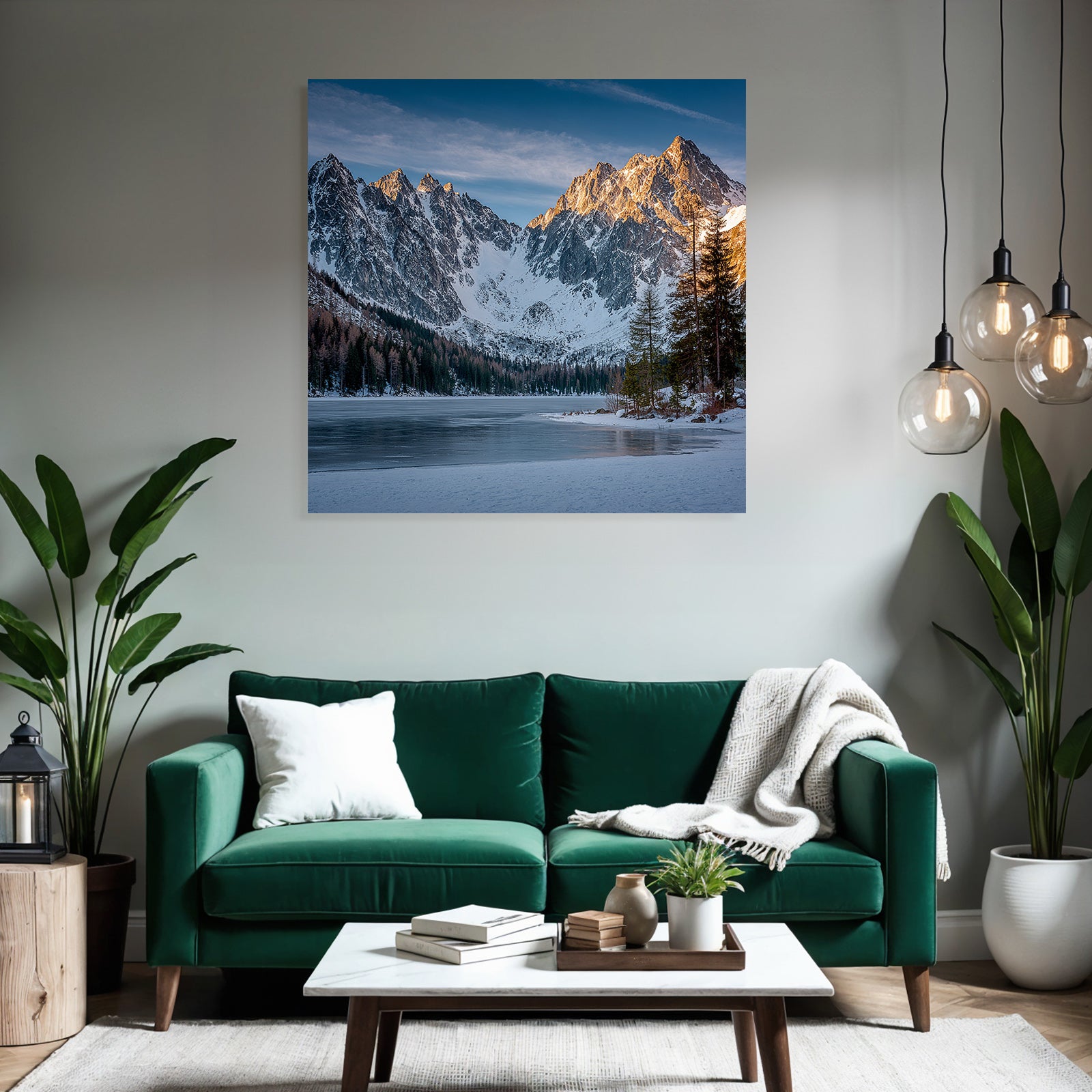Schneebedeckte Berge Umgeben Einen Gefrorenen See Landschaft