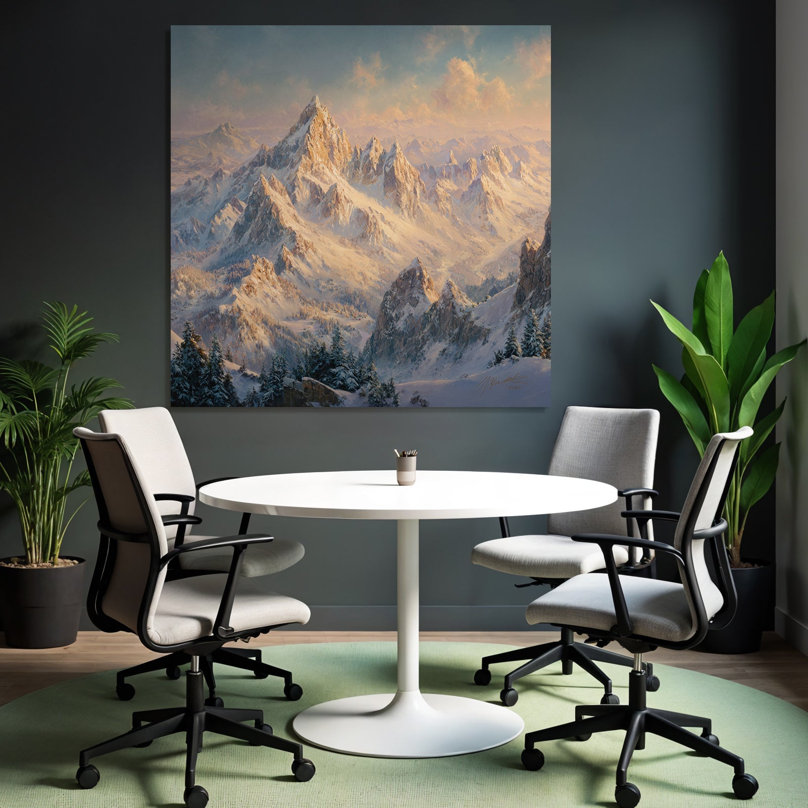 Schneebedeckte Berglandschaft Mit Evergreen Bäumen Dämmerung