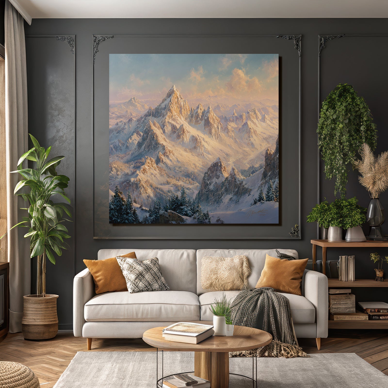 Schneebedeckte Berglandschaft Mit Evergreen Bäumen Dämmerung