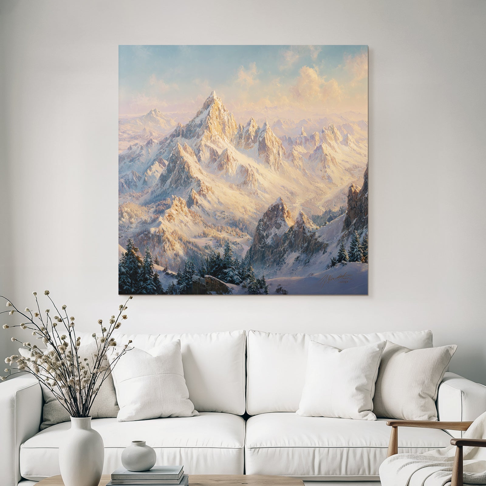 Schneebedeckte Berglandschaft Mit Evergreen Bäumen Dämmerung