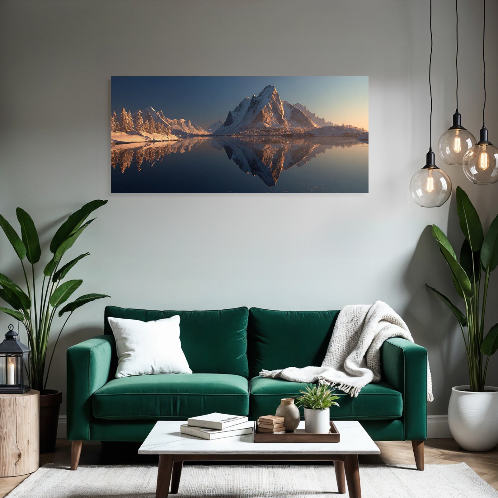 Friedliche Szene Mit Schneebedeckten Bergen Und Wasser Reflexionen