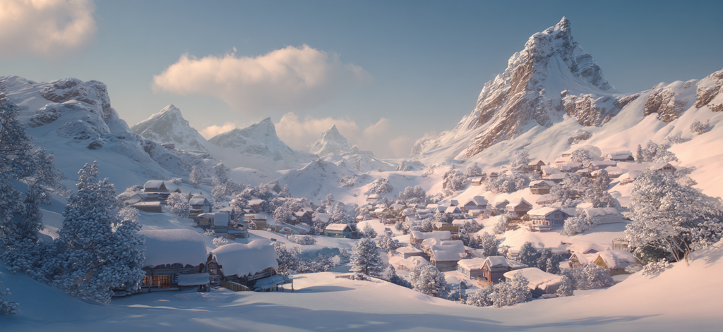 Landschaft Dorf In Den Bergen Mit Schnee Und Blaüm Himmel | Winter | Jahreszeiten