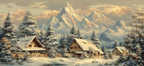 Landschaft Holzhäuser Tannenbäume Schneebedeckte Berge Ruhige Atmosphäre | Winter | Jahreszeiten