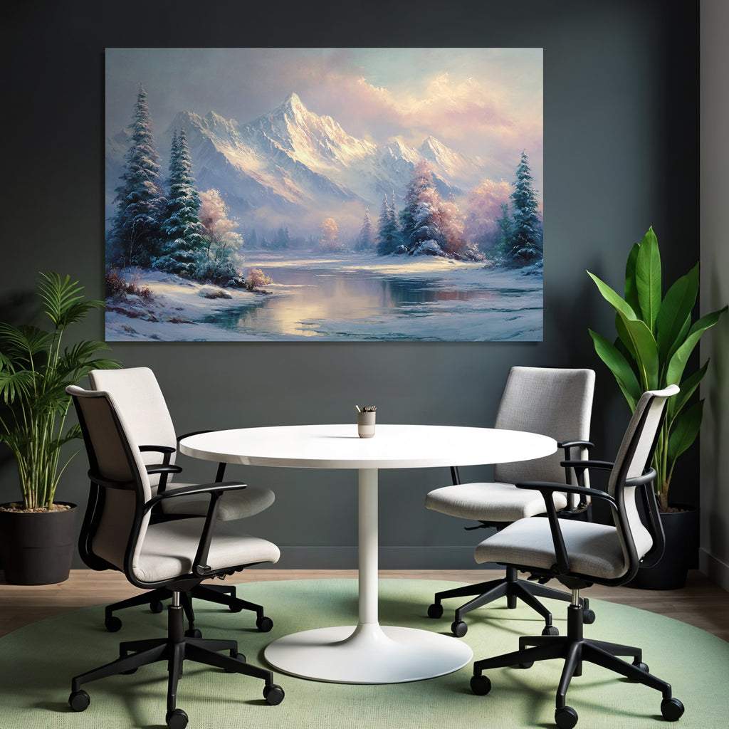 Landschaft Im Schnee Mit Berg Und See