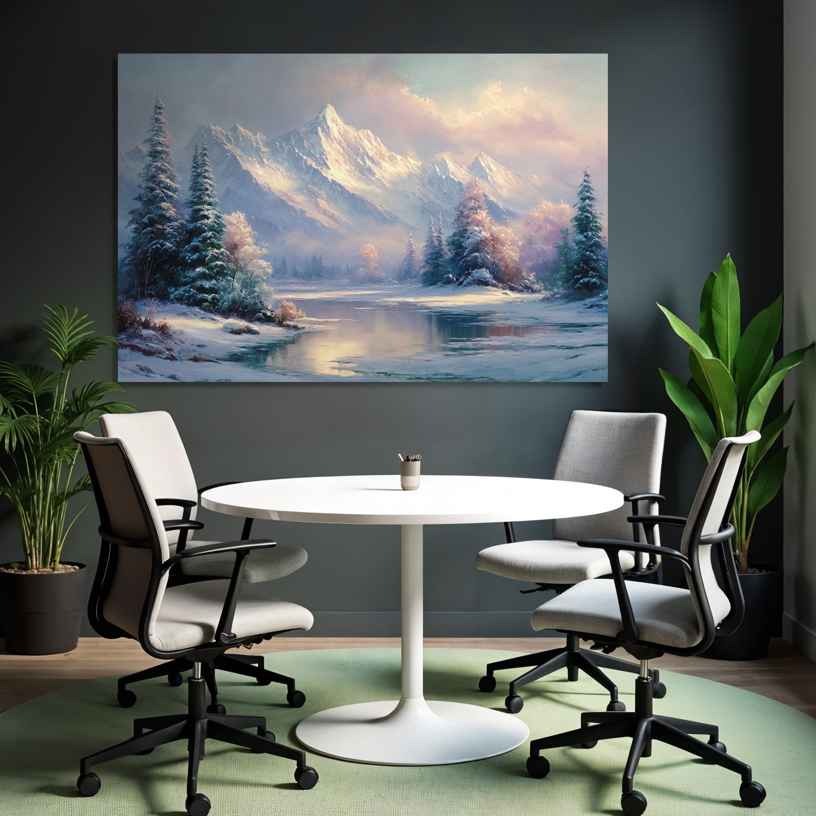 Landschaft Im Schnee Mit Berg Und See