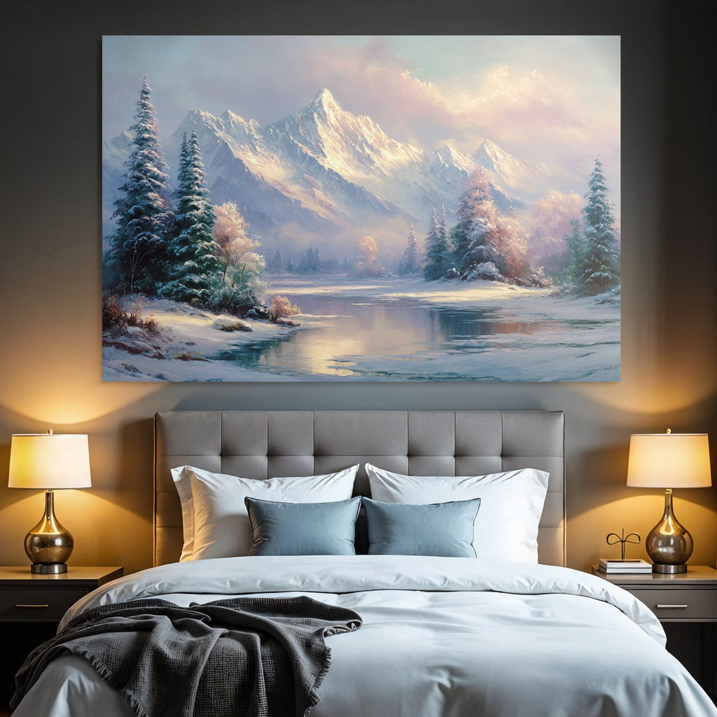 Landschaft Im Schnee Mit Berg Und See