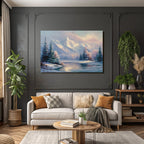 Landschaft Im Schnee Mit Berg Und See