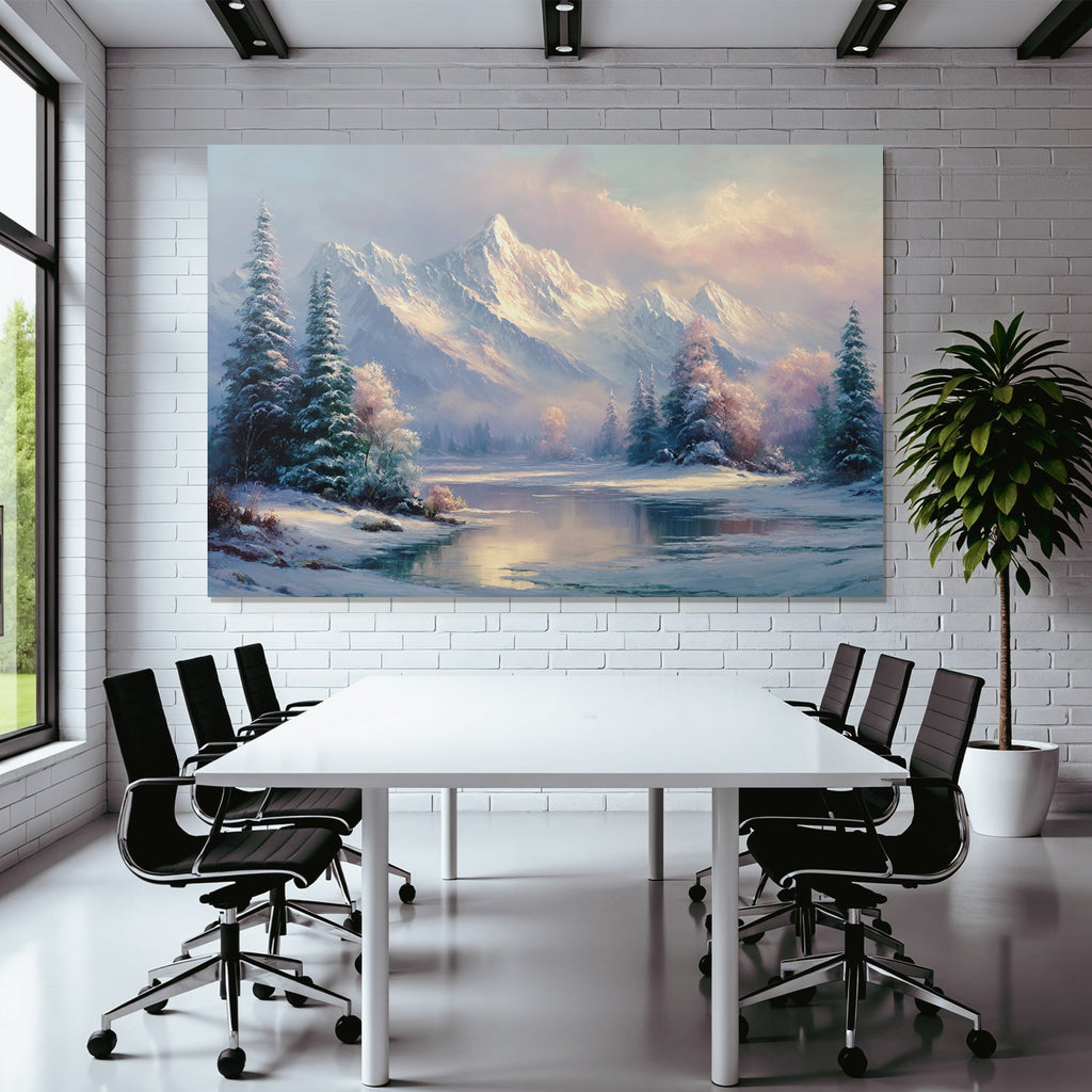 Landschaft Im Schnee Mit Berg Und See