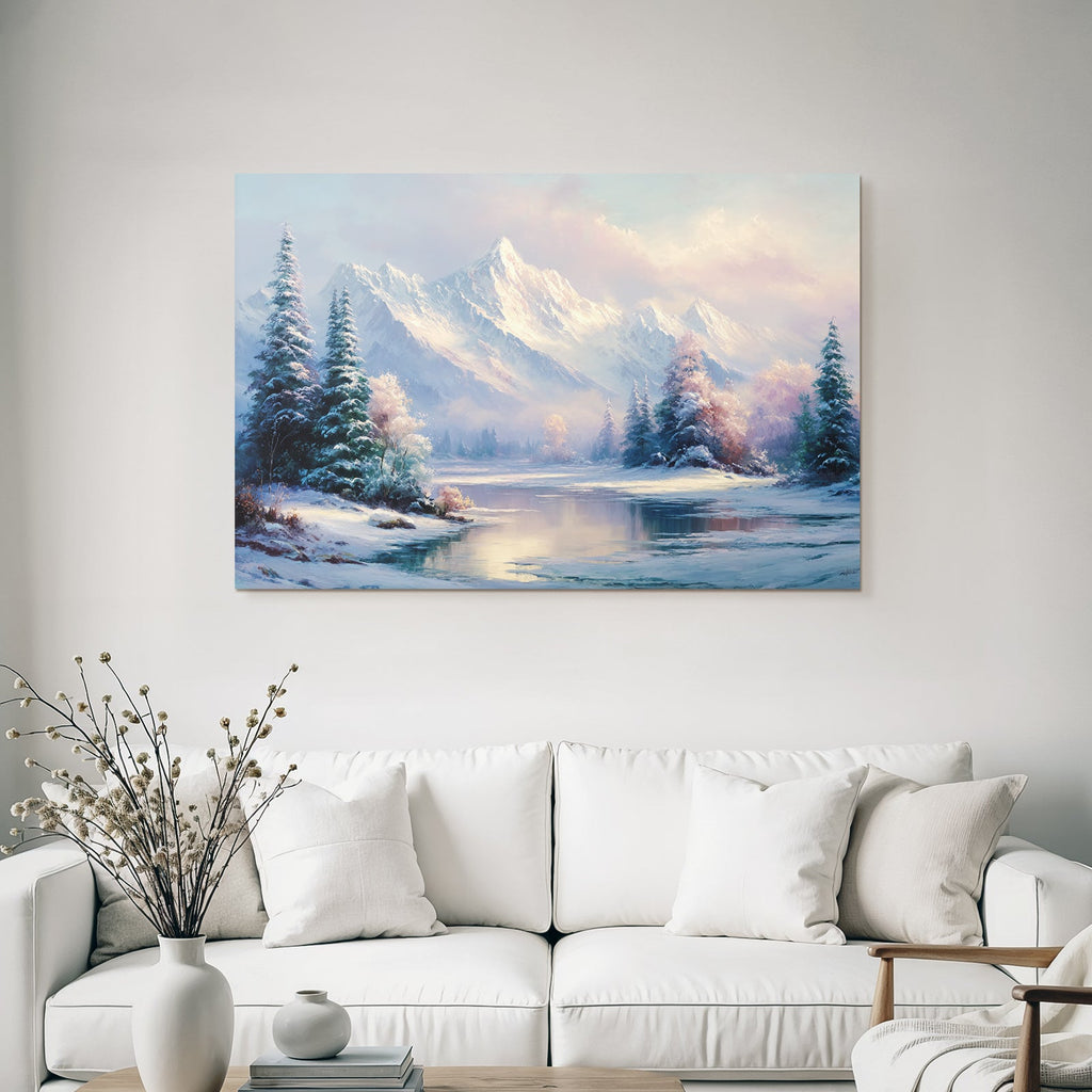 Landschaft Im Schnee Mit Berg Und See